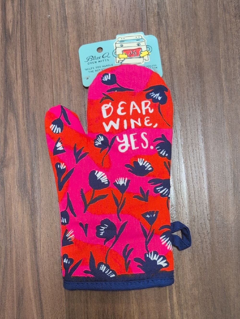 Dear Wine, Yes Oven Mitt - Bright Floral Blue Q